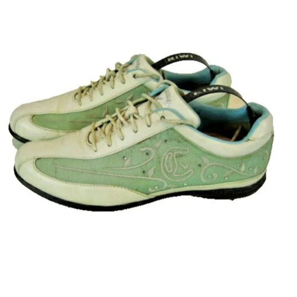 Womens Shabby Chic Callaway Golf Shoes White/Blue Embroidery Rhinestones Sz 7